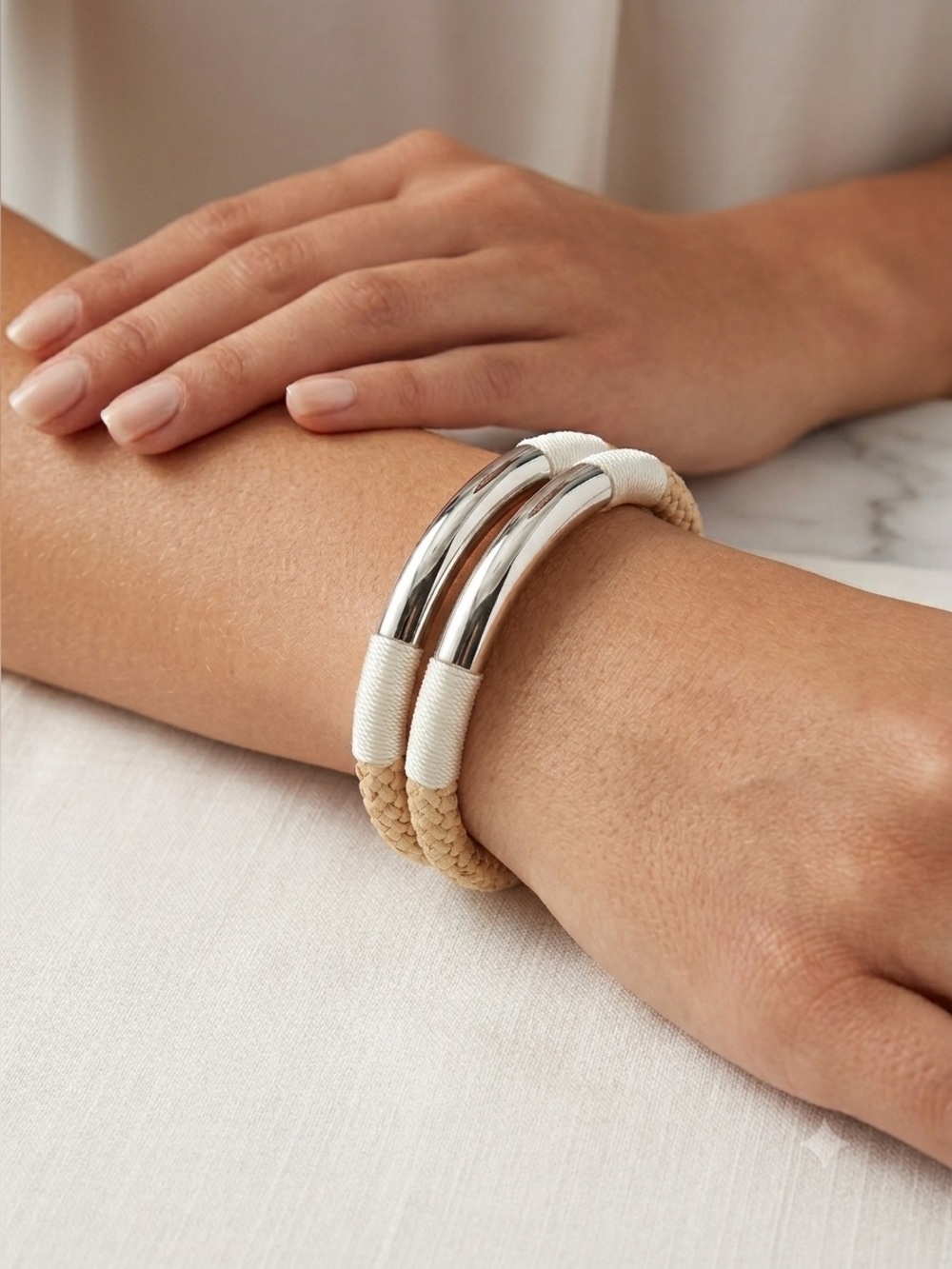 Alfani 2-Piece Silver Tone Bracelet Set | Curved Bar & Braided Rope Bangles NWT